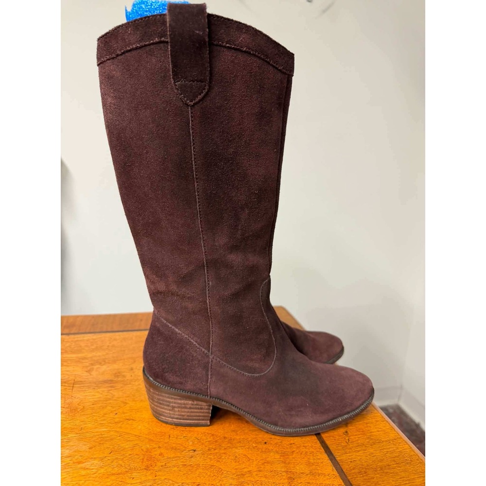 Vtg Banana Republic Womens 7M Brown Suede Tall Western Boots Block Heel Pull On